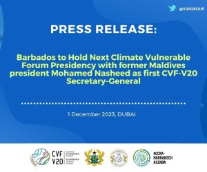 Barbados to Hold Next Climate Vulnerable Forum Presidency with former Maldives president Mohamed Nasheed as first CVF-V20 Secretary-General